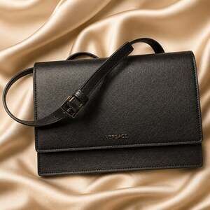 Versace Black Saffiano Leather Crossbody Bag